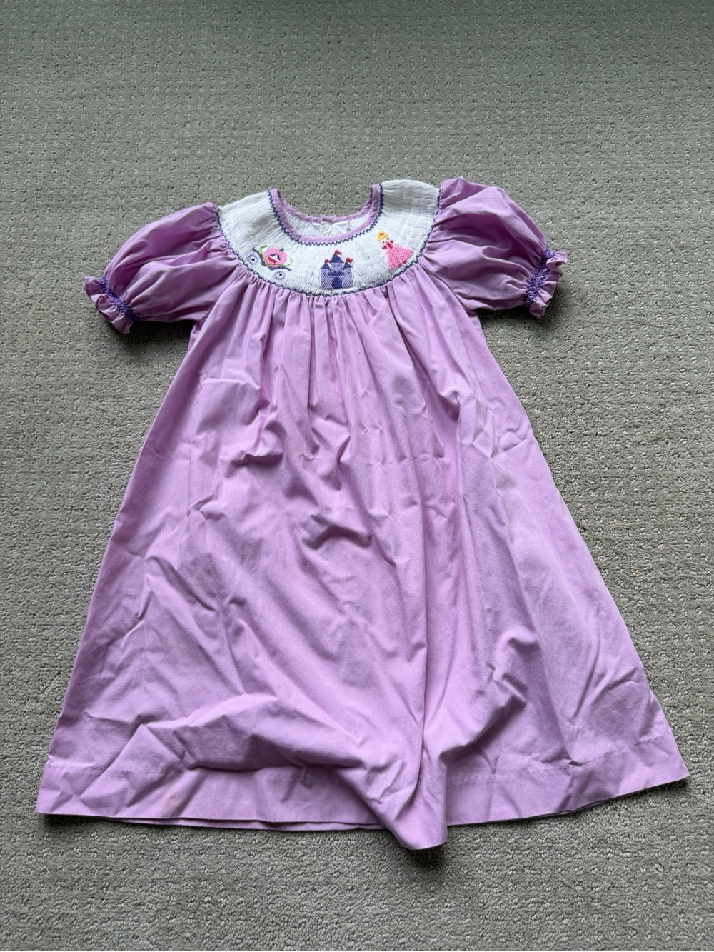 Lilac Smocked Puff-Sleeve Kids Dress